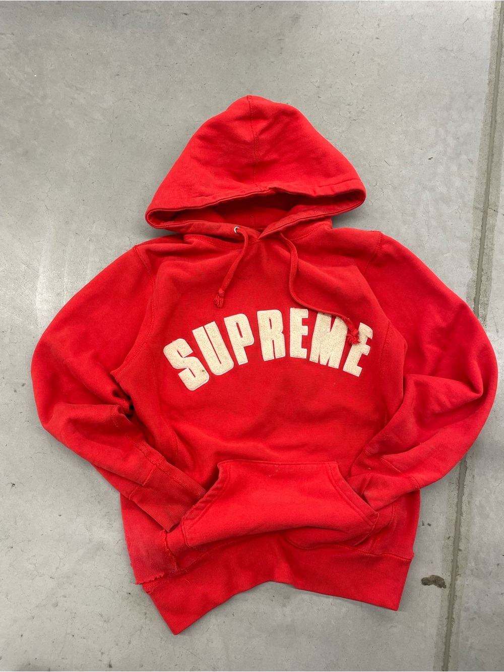 Supreme Red Crewneck Hoodie with White Arch Logo (Men)